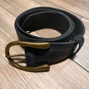 Free People Perforated Black Leather Belt with Brass Buckle